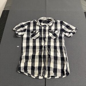 Red Level Nine Mens Short Sleeve Buffalo Plaid Button Down Shirt Black White L